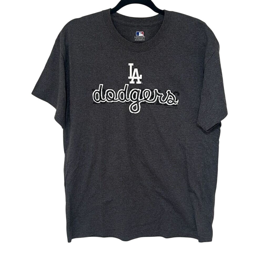 MLB Mens Gray Short Sleeve LA Dodgers Crewneck T-Shirt Size Large